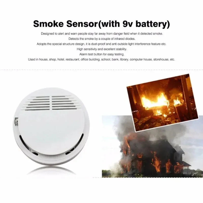 High Sensitive Smoke Sensor Detector Photoelectric Home Security System Cordless Wireless Smoke Tester Fire Alarm Equipment