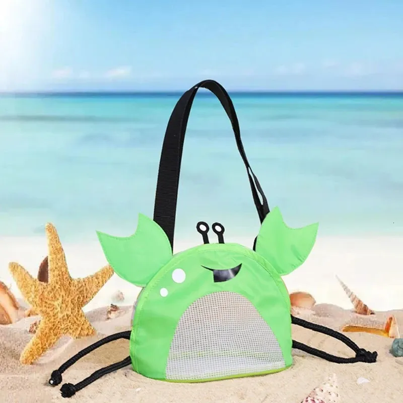 漫画のカニのメッシュビーチバッグは、砂のおもちゃのおもちゃのおもちゃの砂の子供の狩猟シェルのための砂のおもちゃのおもちゃを集める240423