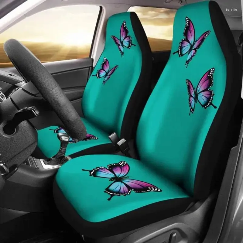 Couvre les couvre-autocytans Turquoise Ensemble avec des papillons brillants violets et bleus ajustement universel pour la plupart des sièges sets protecteurs girly