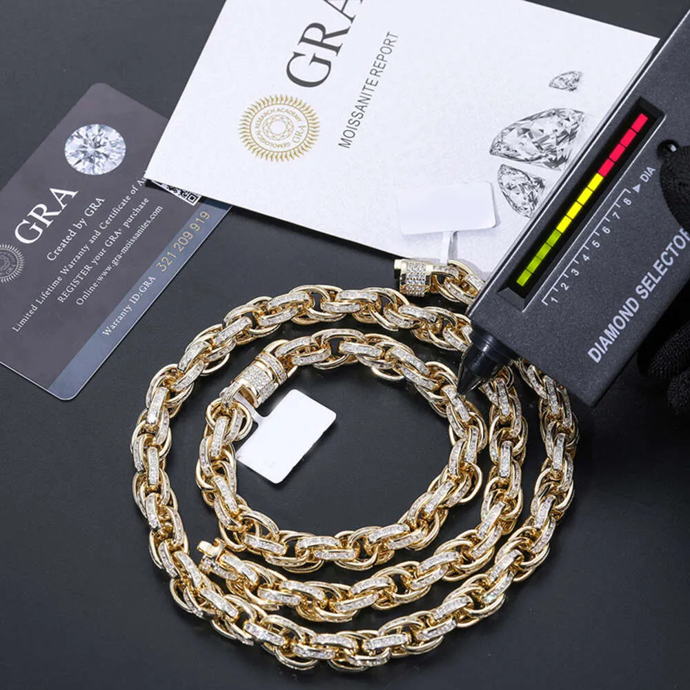 Nuovo design Bling Rapper Gioielli Hip Hop Men da 10 mm Sterling Sier VVS Baguette Baguette Moissanite Diamond Iced Out Twist Rope Chain