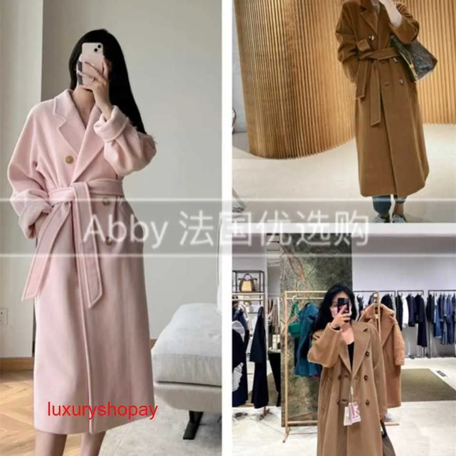 Maxmaras Womens Wrap Coat Camel Hair Coats Agent Purchase of 101801 Classic Madame Doublesided Woolen Double Breasted Wool Trench for Women Rji7