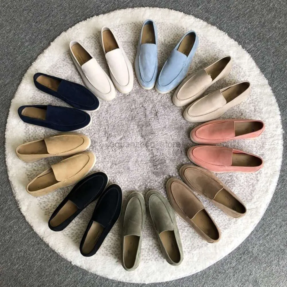 Loro Sude Casual Shoes for Women Round Toe Loafers Mental Decer Chic Leisure Designer обувь роскошные квартиры скользит на толстых подошвах