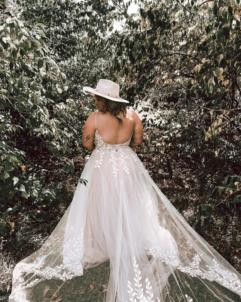 Boho Plus Size Bridal Dress, Bohemian Spaghetti Strap... From Bestdressing, Rs.8,202.95