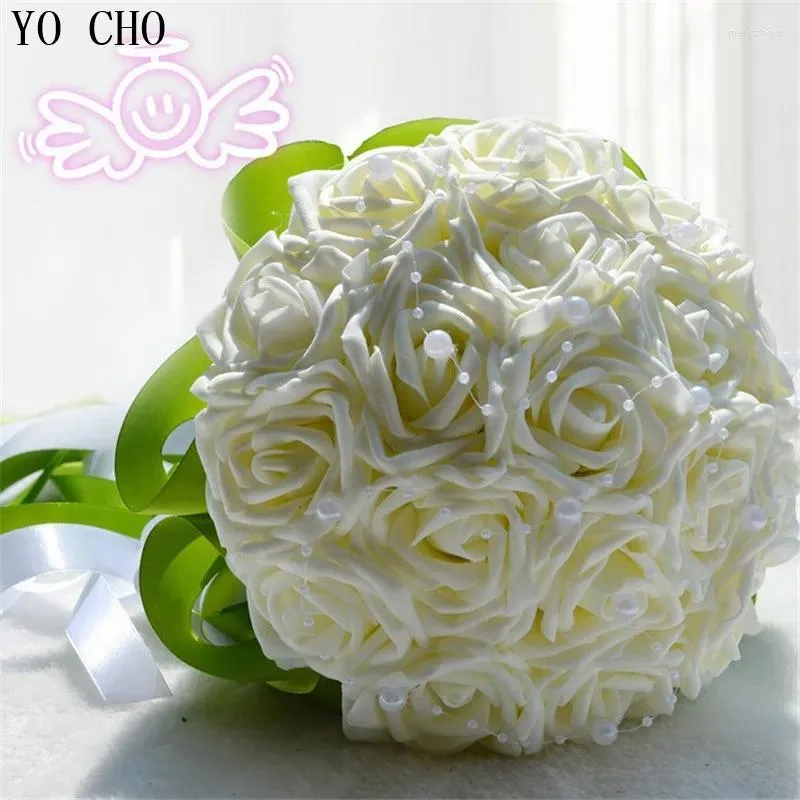 Decorative Flowers Bridal Bouquet Supplies Wedding With Bead White Bridesmaid Accessories