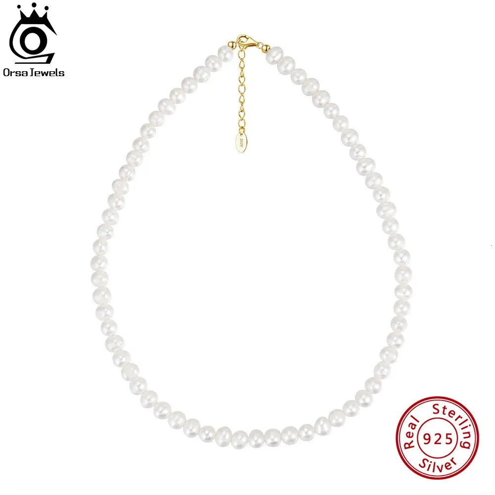 Orsa Jewels 925 Collier de tour de cou en argent sterling pour femmes 67 mm Culturé à la main Freashwater Pearl Chain Fashion Gift GPN25 240425