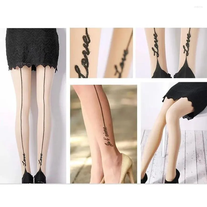 Frauen Socken stilvolle Rückseite Retro sexy Dame Mädchen Strümpfe Strumpfhosen Englisch Liebesbrief Tattoo Strumpfhosen Tigh