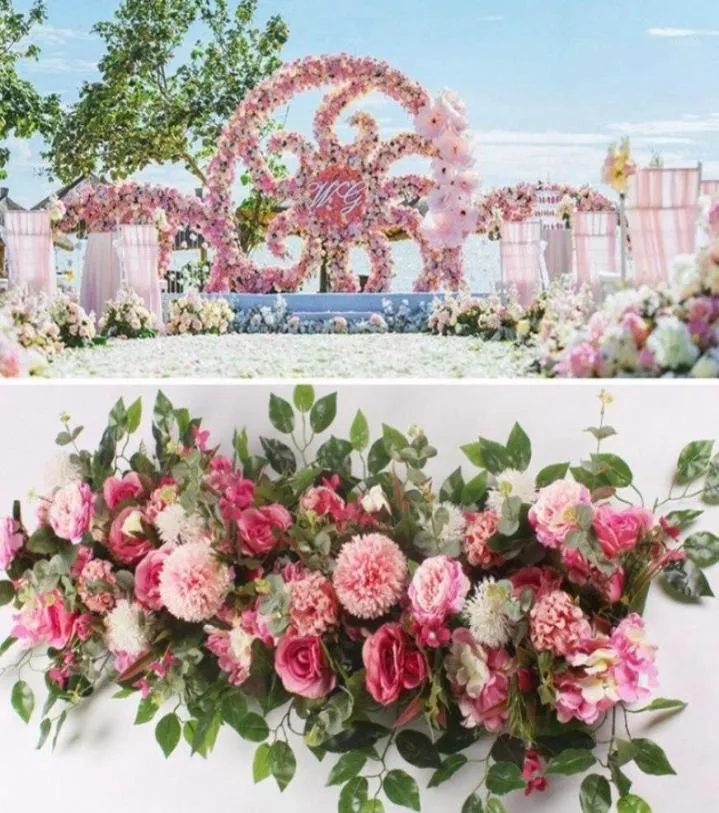 50100 cm fai -da -te Disposizione a parete del fiore per matrimoni Forniture di seta Peonies Rose Artificial Row Arch Arch Backdrop14180901