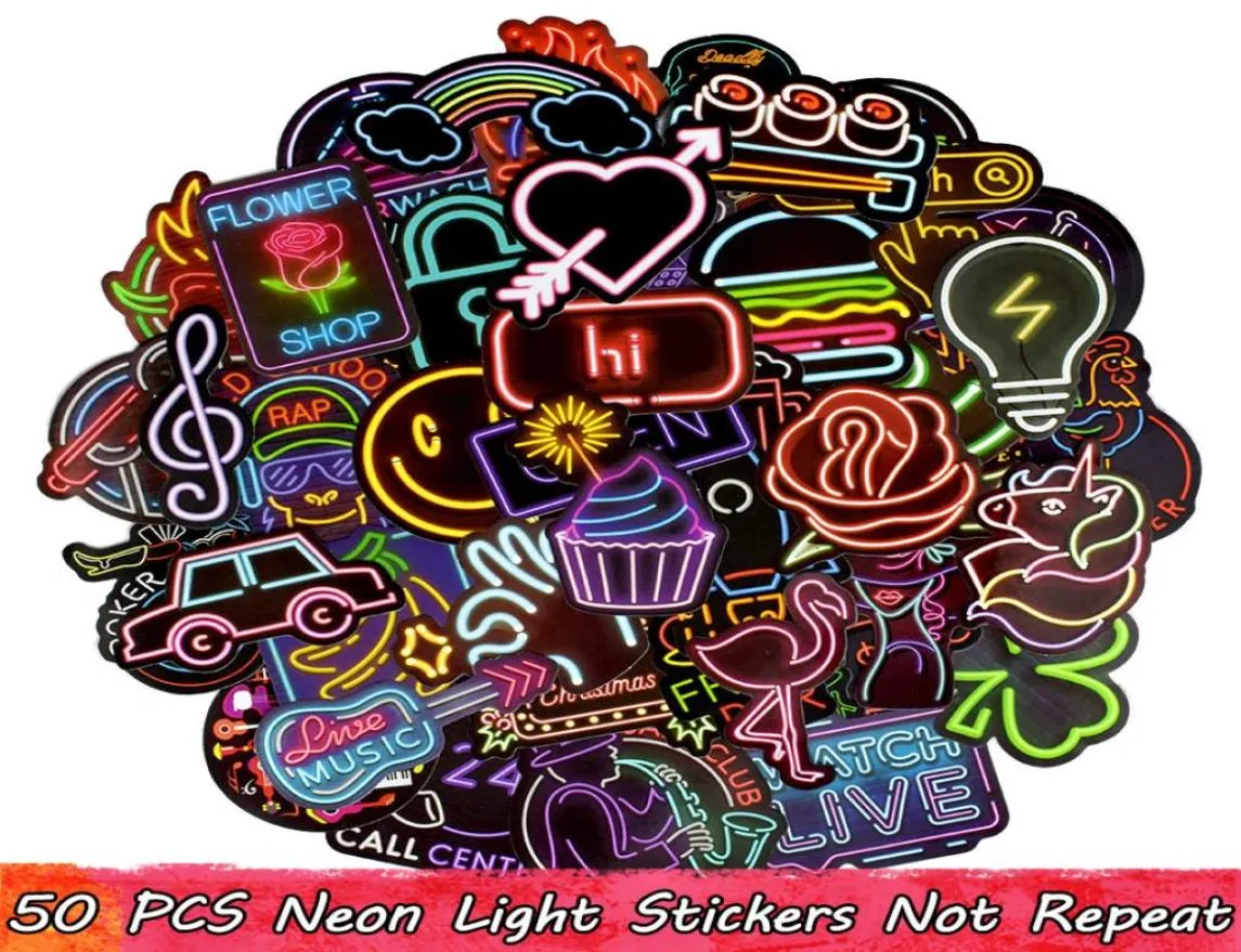 50 PCS Stickers d'autocollants néon à la barre de néon étanche pour la fête Decor Diy ordinateur portable Skateboard Bugar Guitar Headset Motorcycle C4171351