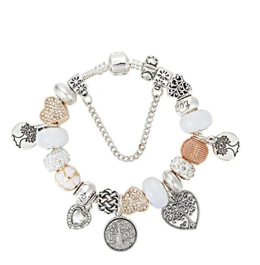 Perle placcate in argento Tree of Life Pendants Charms Braccialetti per braccialetti Bracciale Bracciale Gioielli fai -da -te per donne regalo N9850983988727166