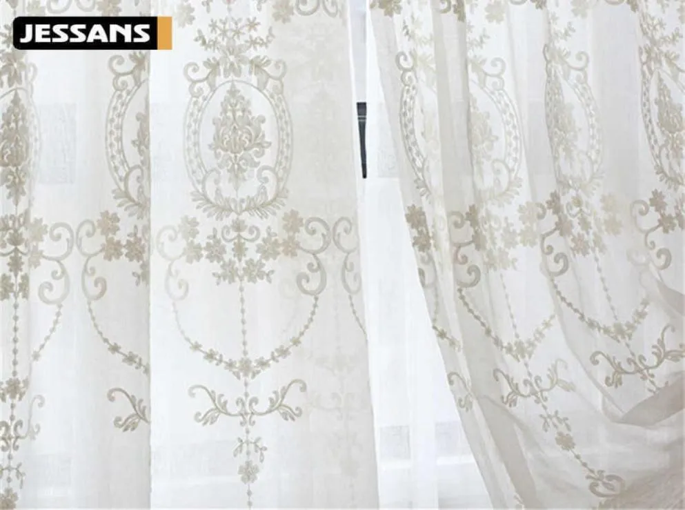Europeiska voile ren gardin för fönster sovrum spets gardin tyger draperier broderade vit tyllgardin för vardagsrum 2107123962362
