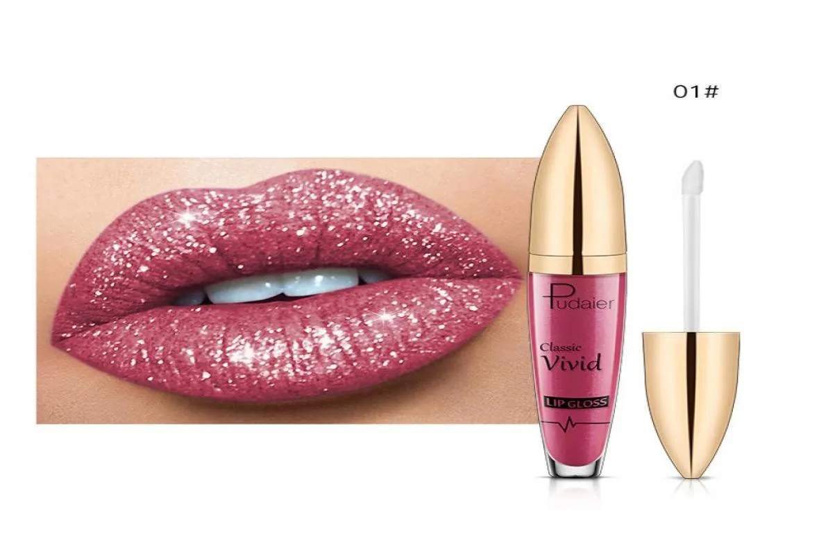 Pudaier Diamond Glitter Lip Gloss Classic Vivid Lipgloss Non Sticky Sipping Flip Magic Shiny Lips Makeup1433102
