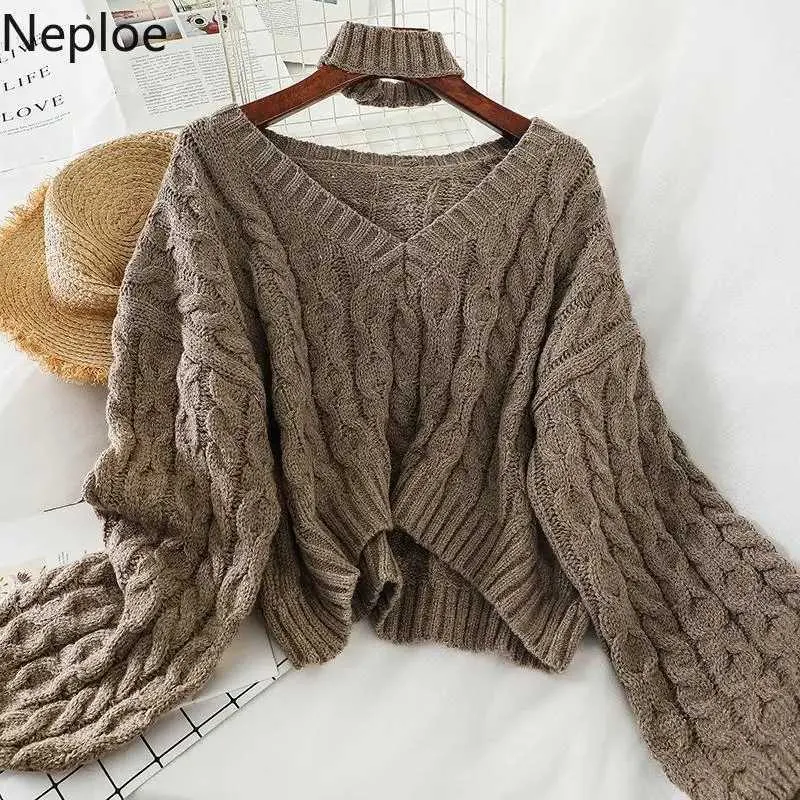 Women's Sweaters Neoe Winter Twist Pull Sweater Womens Knitted Long sleeved V-neck Crop Sweater Top Korean Y2K Sling Jumper Pull WomensL2404