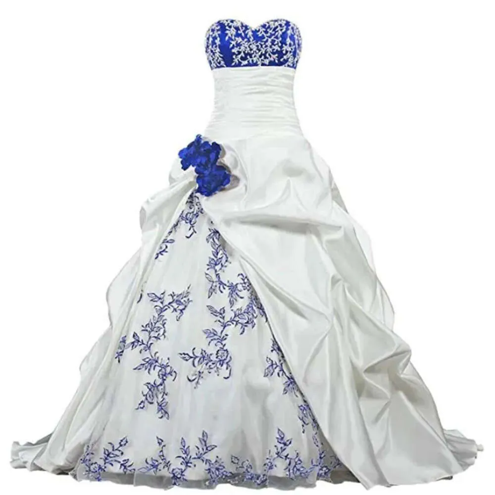 Vintage Satin A‑Line Embroidery Wedding Dress – Sweetheart Neck, Court Train, Plus Size – 14% OFF