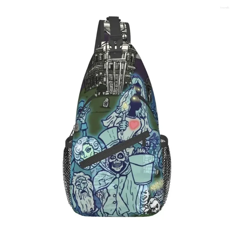 Sac à dos Haunted Mansion souriant des fantômes de poitrine Sling Sac à épaule Halloween personnalisée pour les hommes voyage de randonnée de randonnée