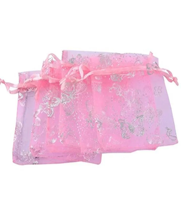 Pink Butterfly Organza Gift Bags Wedding Favour Bags Jewellery Pouches 7cm x9cm Small4321662