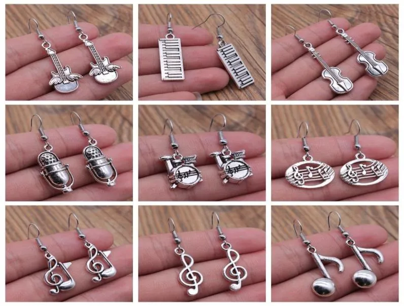 Charm Musical Jewelry Earrings Musical Note Microphone Drum Guitar Violin Shaped Dangle Drop Earrings For Girls Women1150541