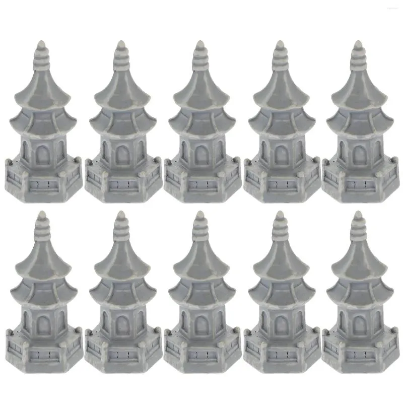 Garden Decorations 10 Pcs Hexagonal Tower Pavilion Miniature Ornament Japanese Zen Decoration Micro Landscape Decors Home Household