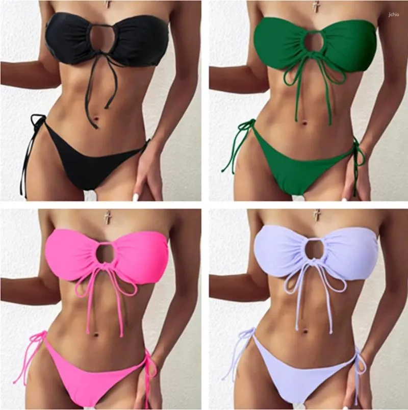 Swimwaies pour femmes Triangle Bikini Bikini Solide Couverture solide Belly MAINEMENT ÉLÉGANT FEMME BAIN FEMM