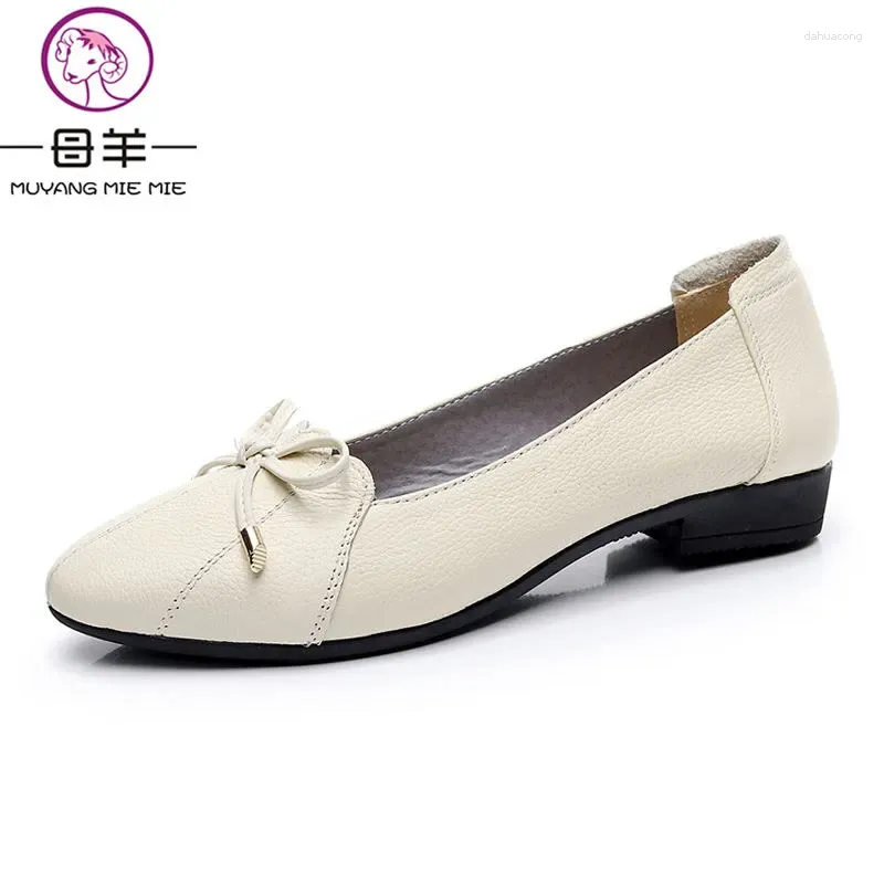 Casual Shoes MUYANG Plus Size Genuine Leather Women Woman Flats Fashion Female Work Ballet Loafers