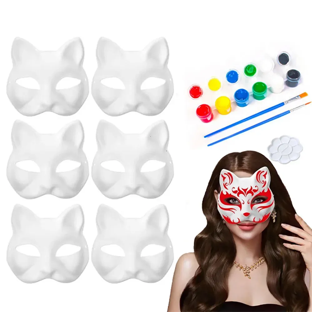 510Pcs Japanese Mask Half Face Handpainted Cat Anime Demon Slayer Masquerade Halloween Festival Cosplay Prop 240430