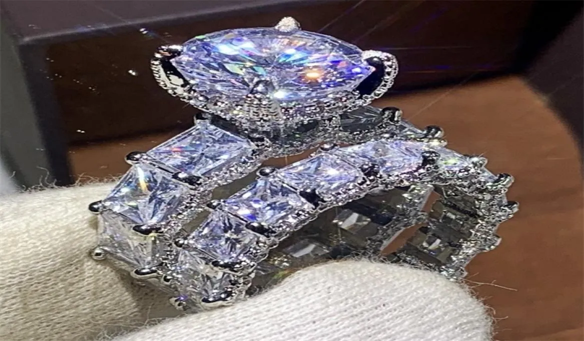 Choucong Luxury Dewelry 925 Серебряное серебро с крупным круглым срезом белый топаз CZ Diamond Pare Ring