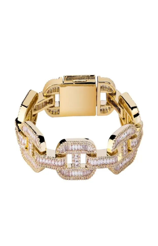 14 -миллиметровый Big Box Clasp Bracelet Bracelet Tennis Gold Silver Plated Iced Out Baguette Циркон Мужчины хип -хоп ювелирные изделия5948844