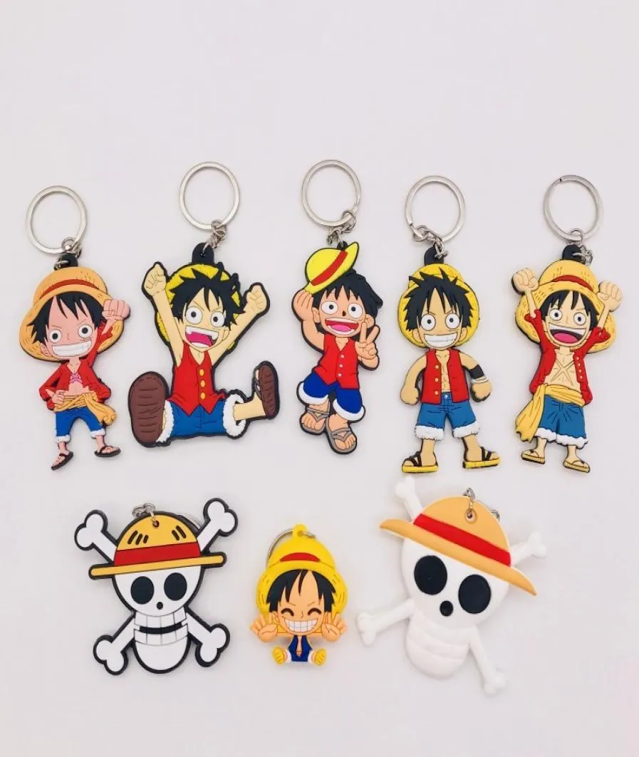 20PCS Cartoon designers Figure One Piece Keychain Soft PVC 3D Double Side Anime Key Chain Key Ring Kids Trinket Key Holder Party G8932028