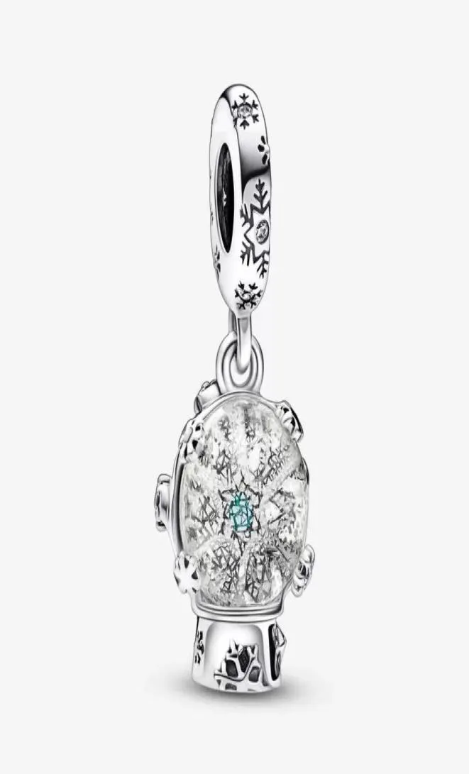 925 Sterling Silver Snowflake Globe Dangle Charms Fit Fit Oryginalny europejski urok bransoletki moda Kobiety Halloween biżuteria Dostęp 8753215