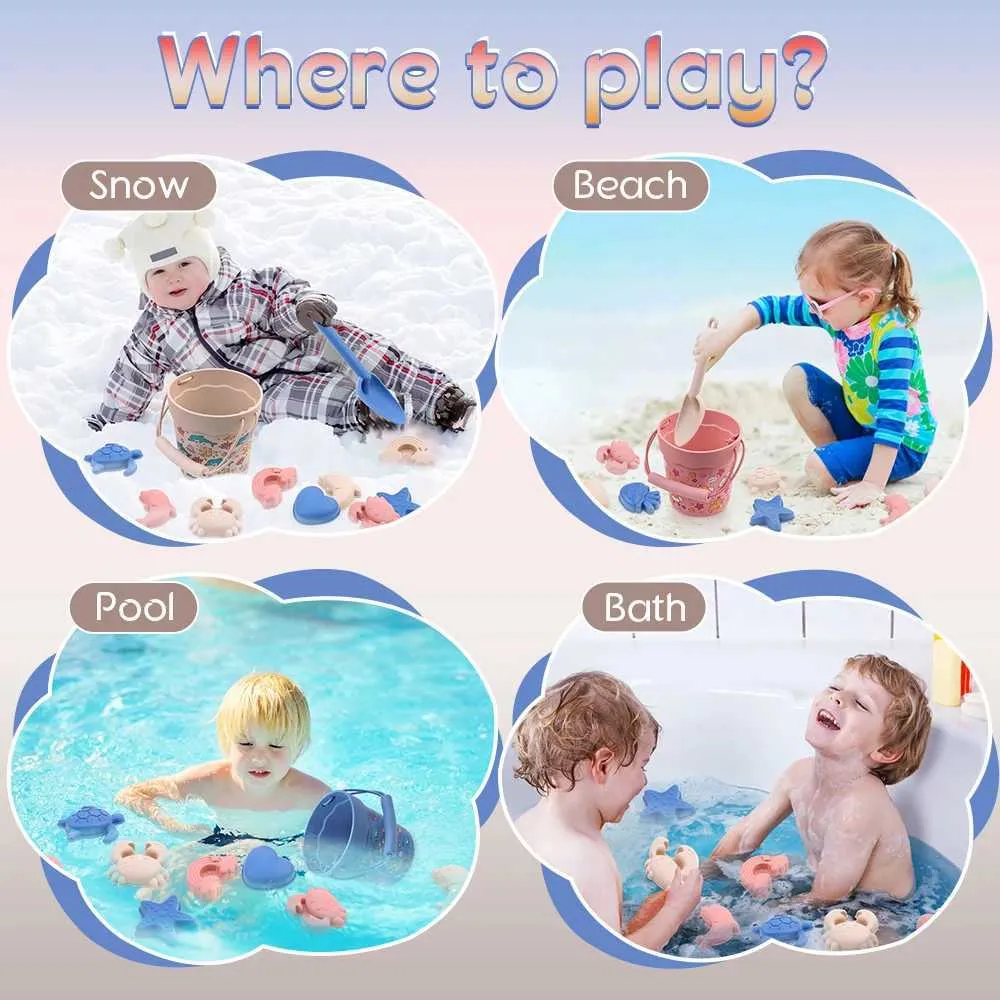 Песчаная игра вода веселье Cartoon Summer Beach Game Game Sand Bucket Shovel Silicone Sandbox Outdoor Water Fun Beach Toys Kid Kid