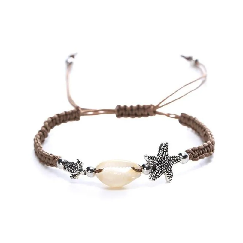 Braccialetti Charm Starfish Shell Bracciale Regolabile Turtale Sea Turtle Rope Uni intrecciata per uomini e donne Personalità estate Ebrei DHMDG