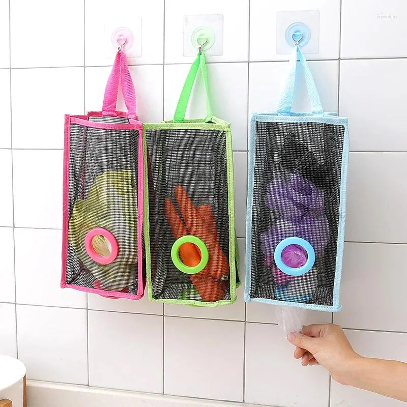 Sacs de rangement Kitchen Plastic Sac Habrice Mury Shopping Dispentier Access Trous Organisateur de poche d'ordures