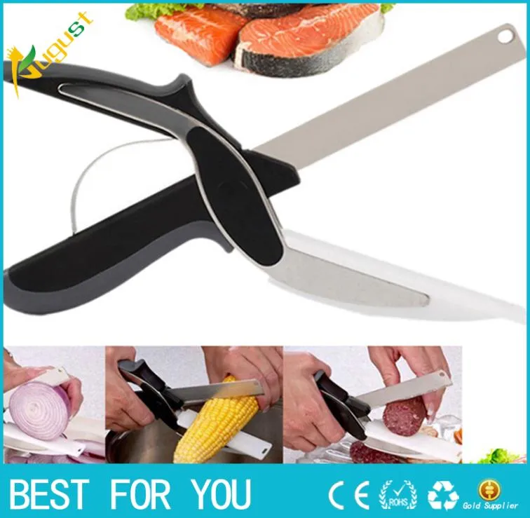 Smart Stain Steel 2 in 1 cutter knifeboard vegetable cutter Meat cheese vegetable scissors gift box Kitchen Accessories9009030