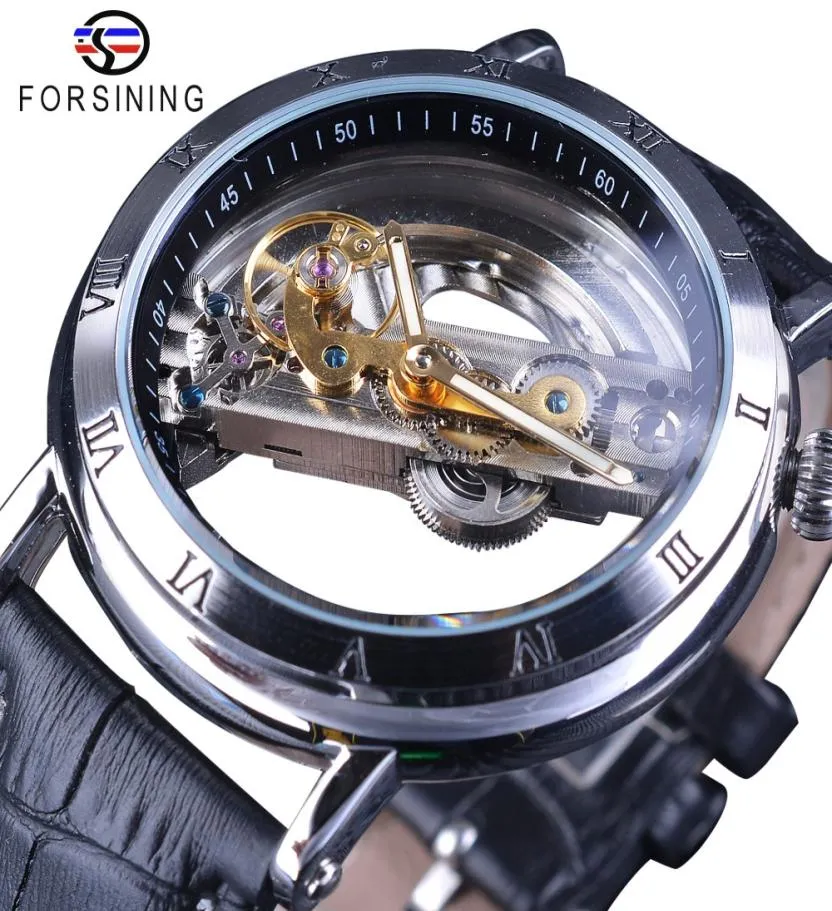 Forsiner design minimaliste double côté transparent homme transparent entreprise couronne squelette masculine montre la marque Top Brand Luxury Automatic Watch3859259