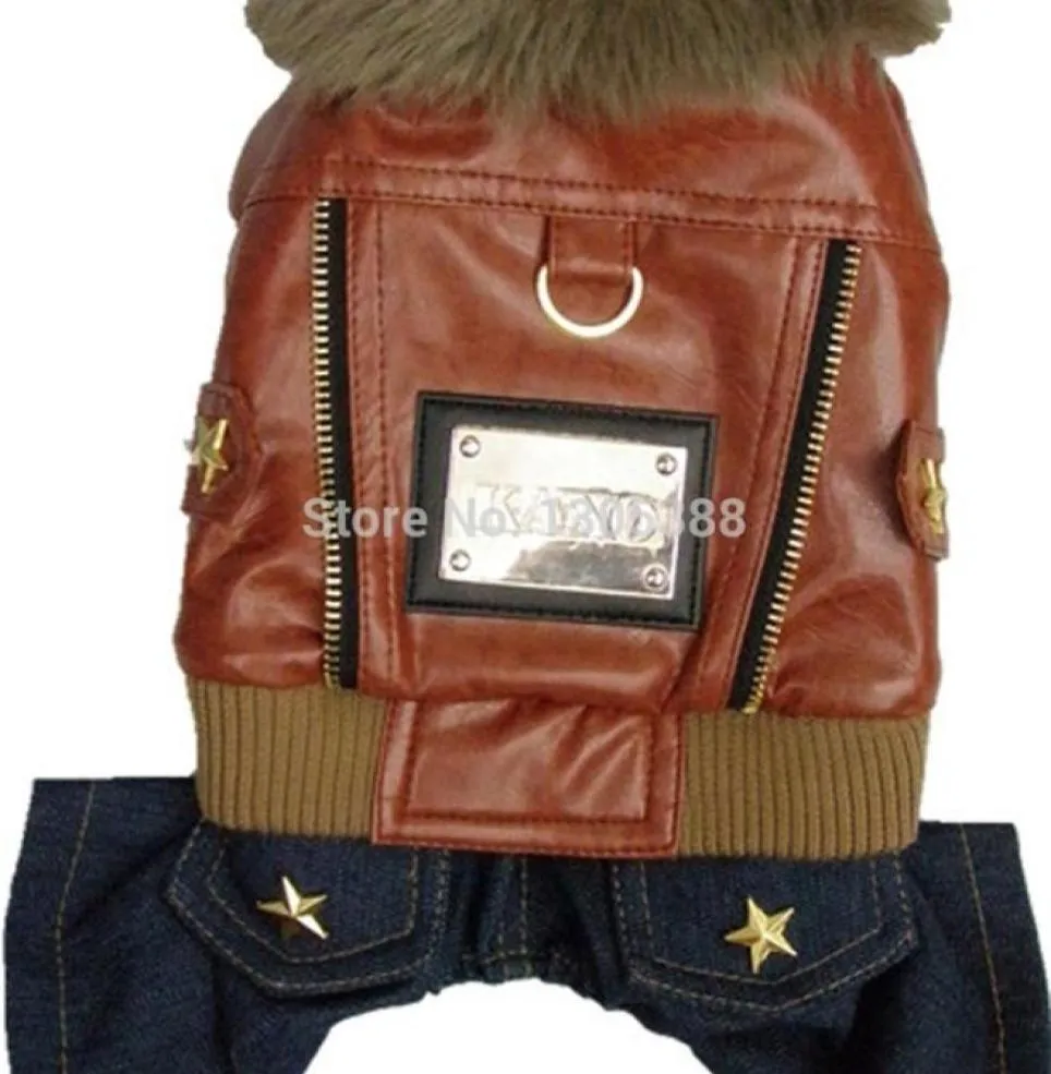 Koffie Rusland Leer Punk Style Pet Dogs Coat kleine honden jas jas nieuwe honden kleding 2010303992635