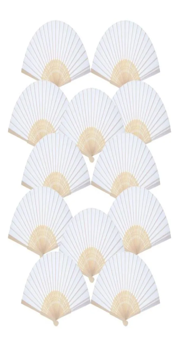 Fans portables ventilateur de papier blanc plié des ventilateurs pliants en bambou pour la fête de cadeau de mariage à l'église favorise diy6699667