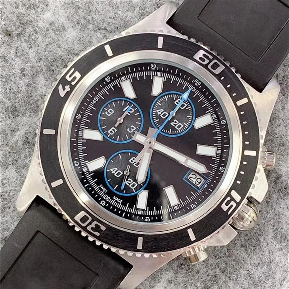 Mężczyźni Watch Kalendarz 316L Gumowy pasek Big Dial Business Mens Luksusowe świetliste zegarki Montre de Luxe272x303m