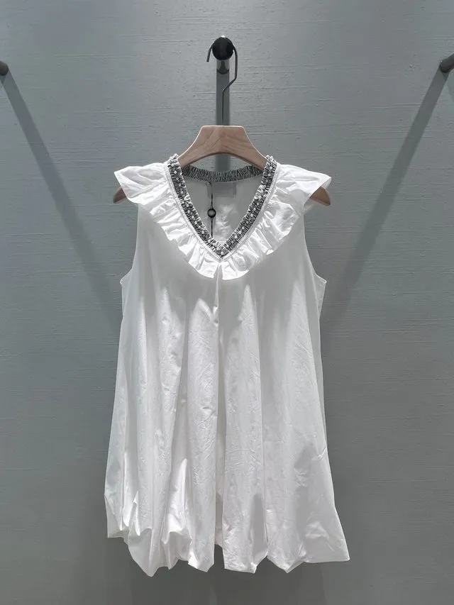 Milan Runway Dress 2024 Nieuwe Spring Summer V Neck Fashion Designer Dresses Merk dezelfde stijl jurk 0430-1