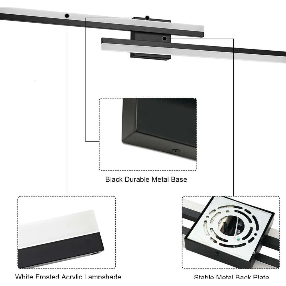 Éclairage de vanité de salle de bain à LED noir contemporain - lampe murale de 36 pouces dimmable pour les salles de bains modernes - Éclairage intérieur blanc frais 6000k