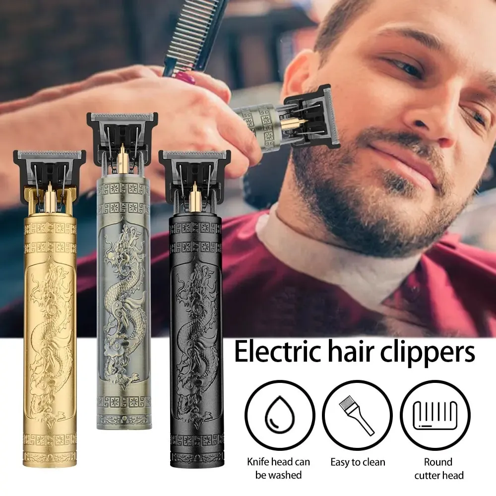 Vintage T9 Electric Hair Schneidmaschine Haar Clipper Professionelle Männer Rasierer wieder aufladbarer Friseur Trimmer für Männer Dragon Buddha 240430