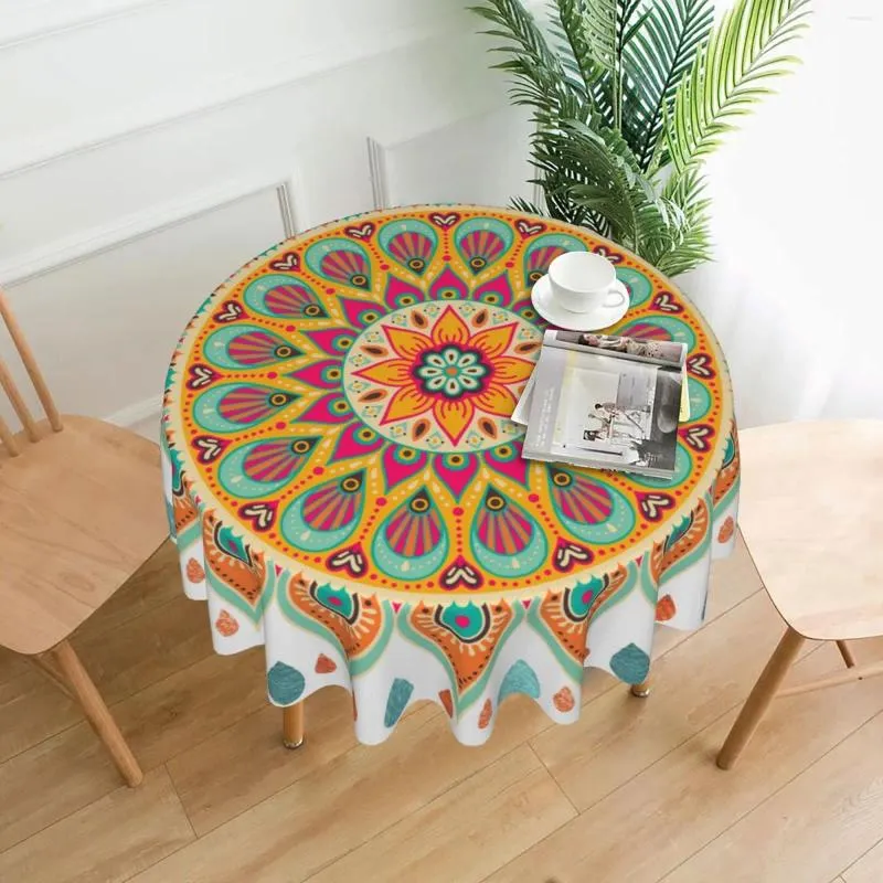 Tala de mesa Boho Floral Mandala Redonda de mesa redonda de 60 "Composição à prova d'água para o piquenique de piquenique ao ar livre Picnic Wedding Indoor Kitchen