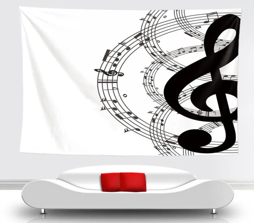 Nieuwheid kunst Musica Note Patroon Tapestry Hangende wanddekens Lichtgewicht Polyester Fabric Wall Decor Home For Music Lover 210314193377