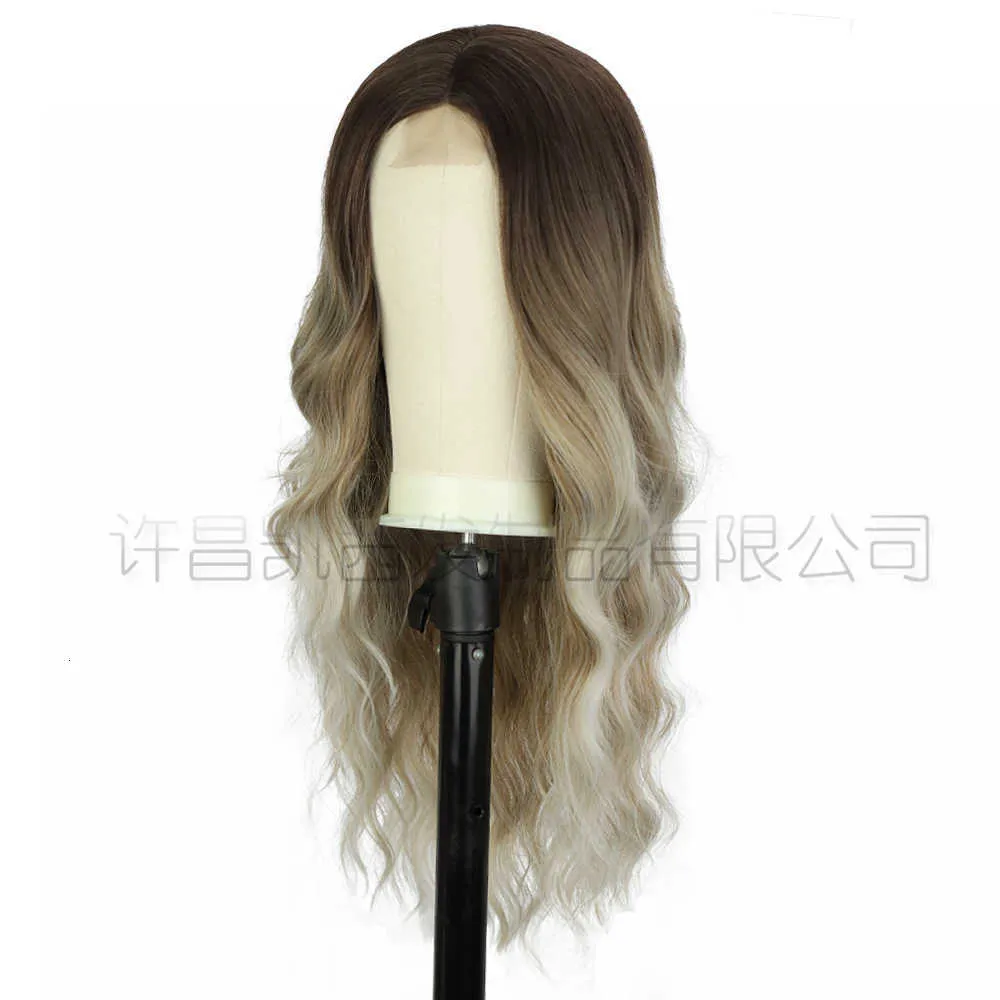 Curly High Front Wig Feminino Figs Cabelo Gradiente Temperatura Color de seda Longa Laca Cabeça de peruca de renda