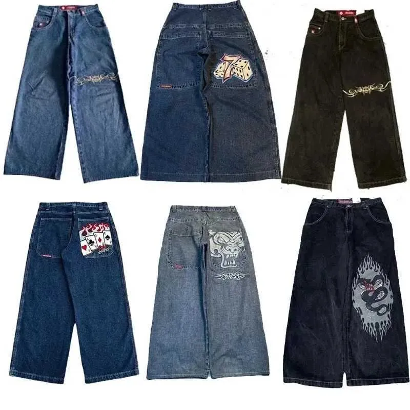 Dżinsy męskie Jnco Y2K Mężczyźni workowate dżinsy wysokie quty haftowane odzież Strtwear Hip Hop Dżinsy Vintage Women Women Dżinsy T240428