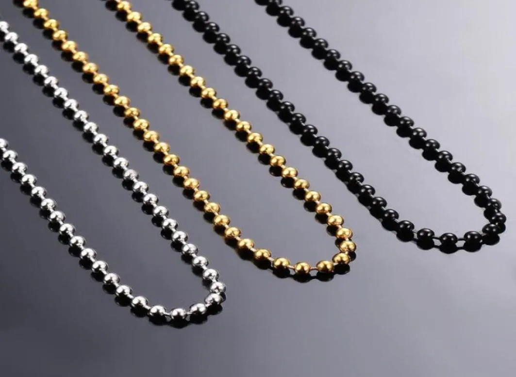 Ganze 24 -mm -Edelstahl -Bulk -Kugel -Perlenkette Gold Schwarze Halskette für Anhänger Schmuck Zubehör Chokers 4903554