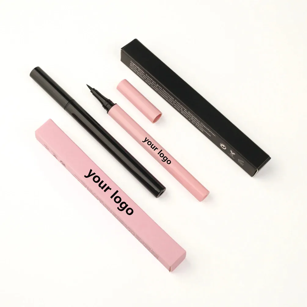 Private Label Liquid Eyeliner Custom Logo Waterproof Quick-drying Long-lasting Non-smudged Eye Makeup Bulk Pink Tube Black Box