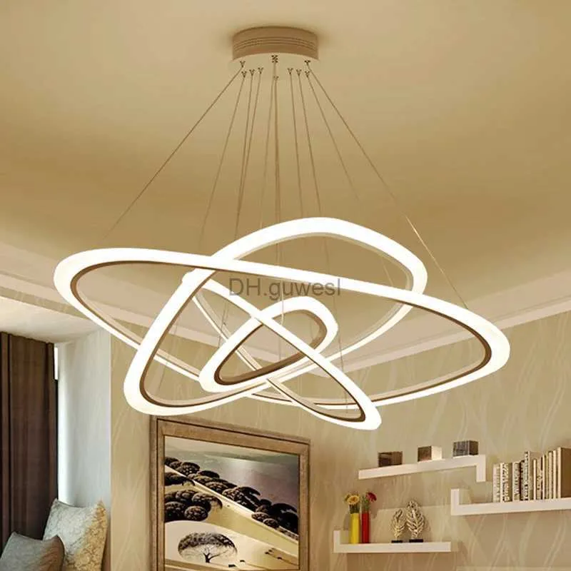 Lampade a sospensione Nuove lampade a sospensione moderne per soggiorno sala da pranzo 4/3/2/1 Anelli circolari Illuminazione a LED in acrilico Lampade da soffitto YQ240201