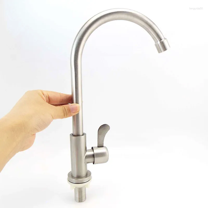 Kitchen Faucets Single Hole Sink Faucet Head Sprayer 304 Stainless Steel Cold Water Spout Tap Brushred Stream 360 Degree Flexible V27