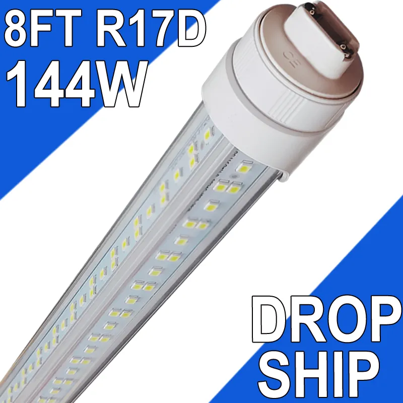 R17D 8 fot LED-ljusrör 2-stift V-formad glödlampa, 144W roterbar HO-bas T8 T10 T12 för att ersätta 8ft LED-rörljus, 14400lm kallt vitt tak, klar täckning, AC 85-277V Usastock