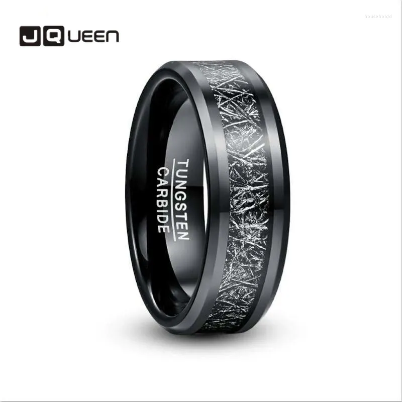 Bröllopsringar JQUEEN 8mm Men's Tungsten Carbide Ring Electropated Black Inlaid Imitation Vermiculite Band