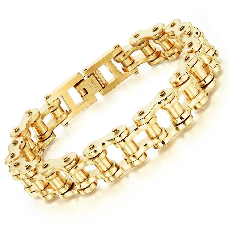 bracelet doré bijoux masculin titanium en acier bracelet rock rock personnalité locomotive chaîne de vélos bracelet pour don 304i